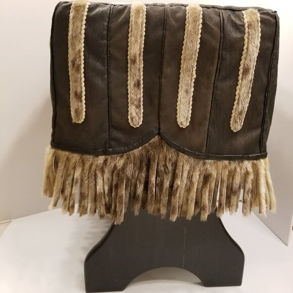 Alaska Native Indigenous Art Fur Leather Wood Footstool Authentic - Picture 14 of 17
